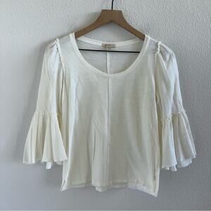 Bordeaux White Cream Burnout Blouse Statement Sleeve Top XS
